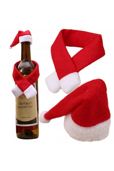 Martom Decor de Crăciun pentru sticle: pălărie + eșarfă + pungă pentru vin