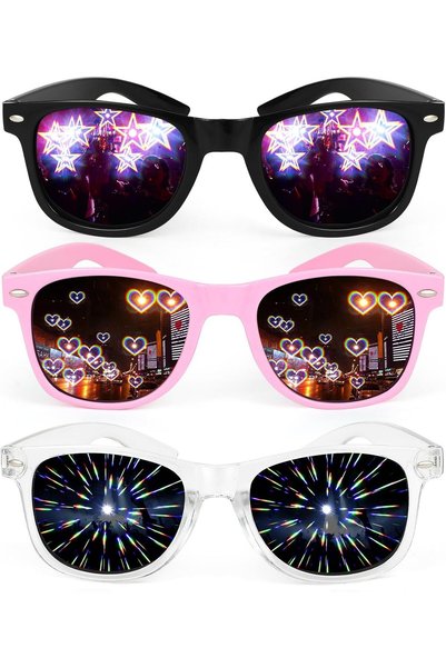 Generic 3-Pack Rainbow Prism Glasses - 3D Diffraction Heart & Star Effects fo...