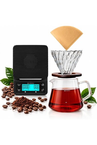 Generic طقم صانع القهوة V60 - مجموعة تحضير القهوة بالتقطير مع ميزان، ووعاء تق...