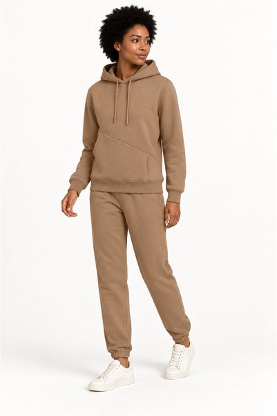 BADESSA Women's Brown Hooded 3 Thread Track Suit Set Winter Puff Soft Fleece ...