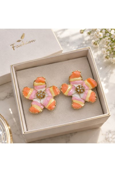 Deniz Accesories Orange Flower Earrings