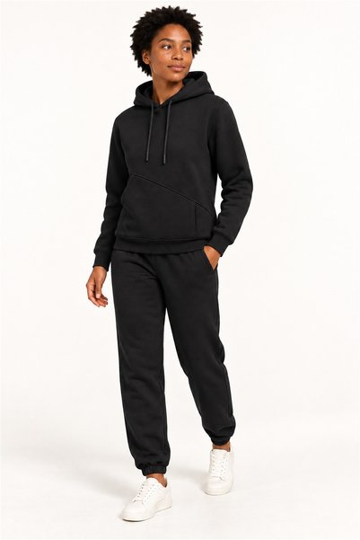 BADESSA Women's Black Hooded 3 Thread Track Suit Set Winter Puff Soft Fleece ...