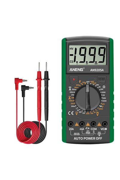 Generic جهاز قياس رقمي متعدد الوظائف AN9205A بشاشة LCD 3 1/2 وعداد 1999، مع ت...