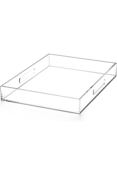 Generic Clear Acrylic Ottoman Tray with Handles 10x10x2 Inch Spill Proof Serv...