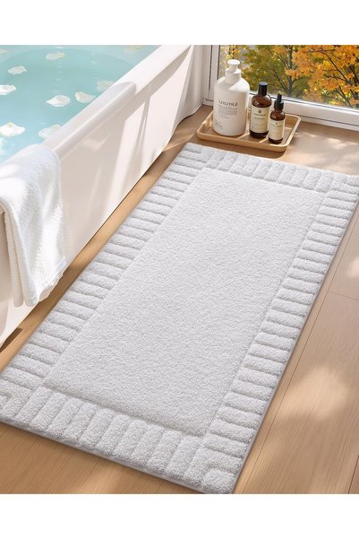 Generic Long White Bathroom Runner Rug, 60x110 CM Absorbent Bath Rugs Non Sli...