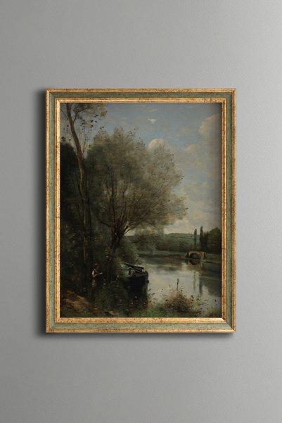 epiqart Trees Stretching Along the Canal - Vintage Patterned Painting - Fine ...