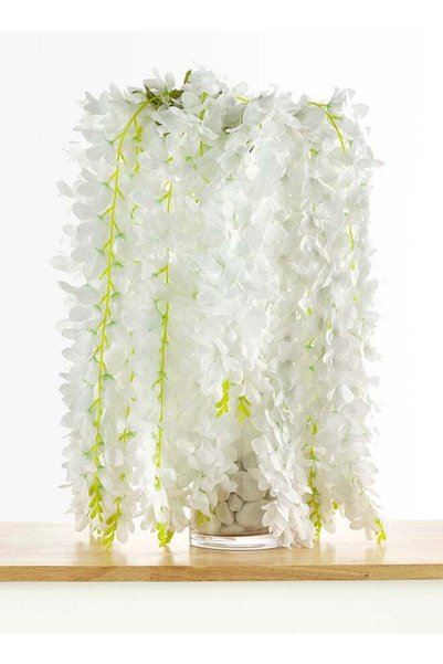 Noon East Hanging Wisteria 3pc Flower Stick – White | 84cm Artificial