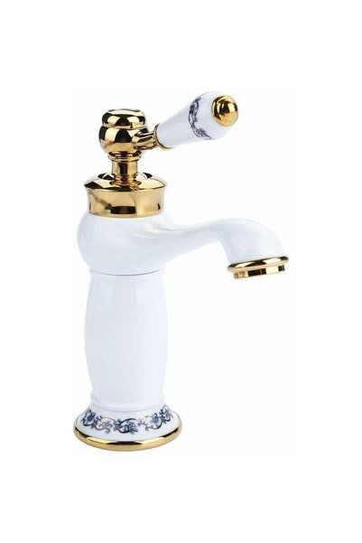 Noonedibs Robinet de baie din alamă ceramică antică, robinet de chiuvetă, alb...