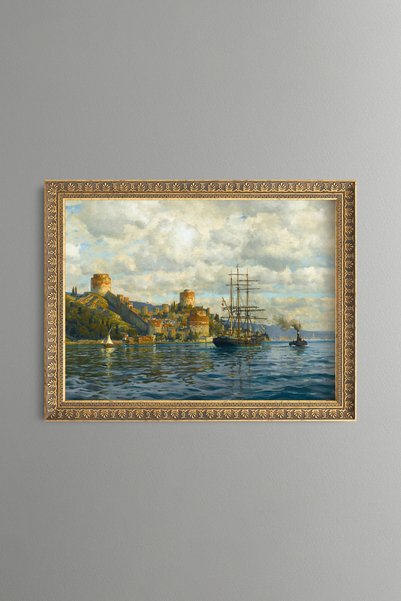 epiqart Castle and Boats on the Strait Coast - Vintage Patterned Painting - F...