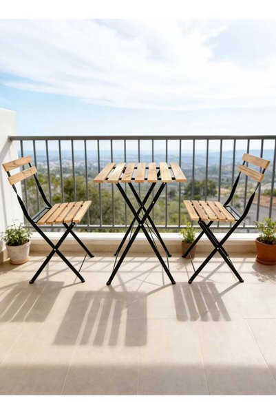 Noon East 3 Piece Patio Wood Outdoor Furniture Set, includes 2 Foldable Chair...