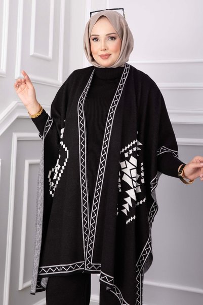 EBRUTESETTÜR Pançolu Triko Üçlü Takım Siyah