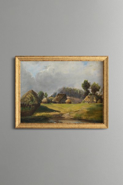 epiqart منازل القرية بين التلال الخضراء - لوحة بنمط عتيق - نموذج راقي