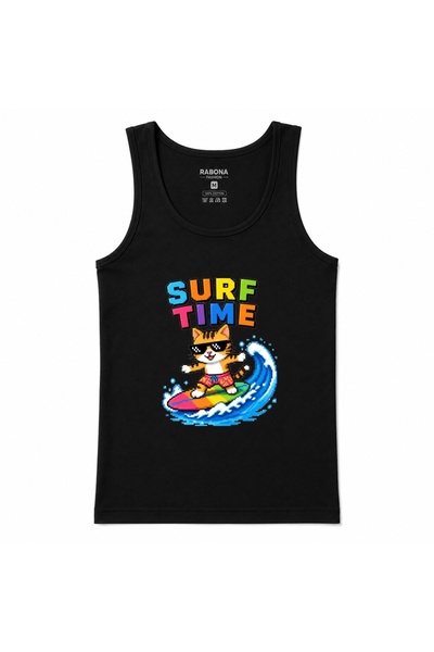 Rabona Fashion Surf Time – Cool Surfing Cat Pixel Art Graphic Tank Top
