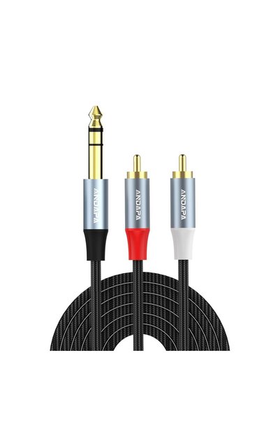 Generic كابل صوت ستيريو Y-Splitter بطول 2 متر، 6.35 ملم TRS إلى RCA مزدوج، لت...