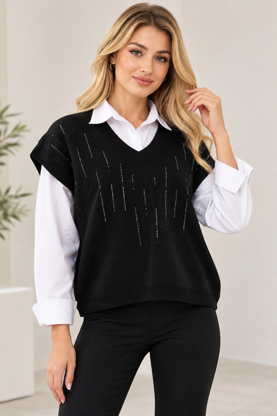 EMR Online Women's V-Neck Knitwear Sweater – Sleeveless Knitted Pullover, Casual and Stylish