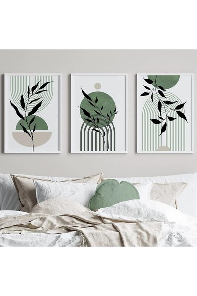 Generic Mid Century Modern Wall Art Set of 3 Sage Green Canvas Wall Art Boho ...