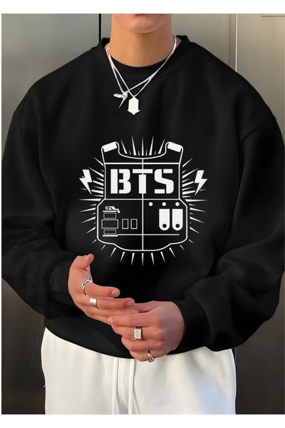 Vordevia Bts Printed Cotton 3 Thread Threaded Crew Neck Oversize Sweatshirt