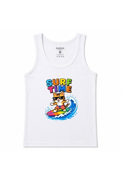 Rabona Fashion Surf Time – Cool Surfing Cat Pixel Art Graphic Tank Top
