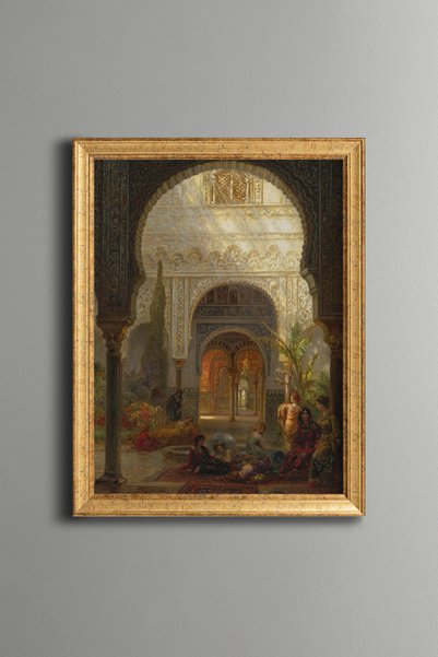 epiqart نساء داخل قصر مغطى بالقوس - لوحة بنمط عتيق - نموذج نحيف
