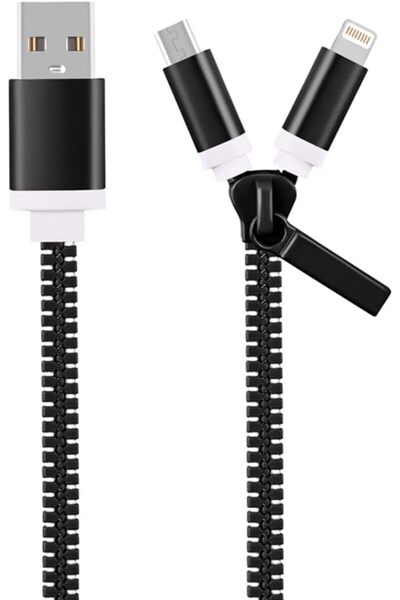 Generic كابل شحن USB 2 في 1 من Zipper، متعدد الموصلات لـ Micro و iPhone بطول ...
