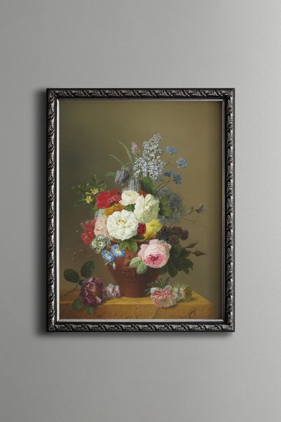 epiqart Spring Bouquet in a Vase on a Green Background - Vintage Patterned Pa...