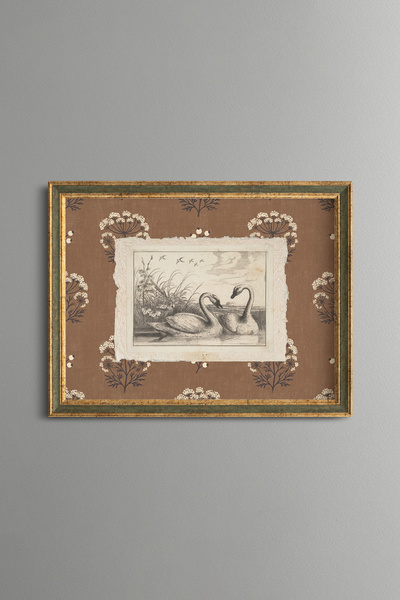 epiqart Swan Illustration among Floral Motifs - Vintage Patterned Painting - ...