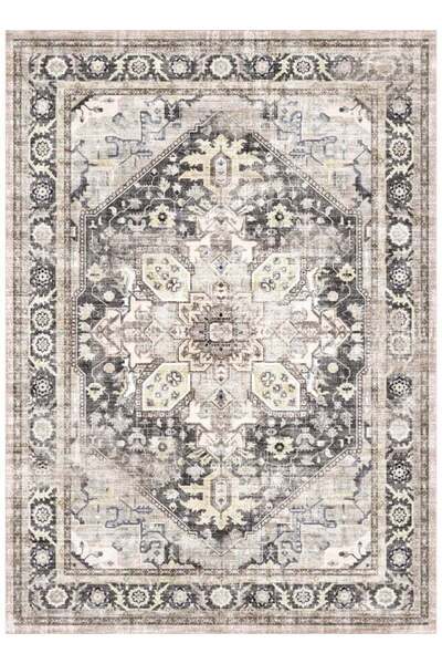 Noon East Carpet Rug Anti-Slip- Size- 153 x 214 (5 x 7 ft) | Color- Black & P...