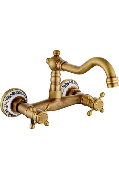 Noonedibs Baterie bucătărie antică montată pe perete, bronz antic, rotație 36...