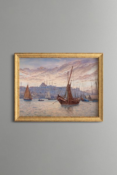 epiqart Port and Sailboats in Old Istanbul - Vintage Patterned Painting - Fin...