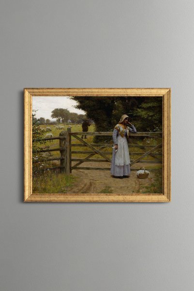 epiqart Woman Next to the Garden Fence - Vintage Patterned Painting - Fine Model