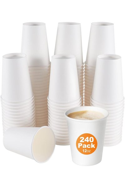 Generic 240 كوب ورقي سعة 12 أونصة، أكواب قهوة ورقية، أكواب للمشروبات الساخنة ...