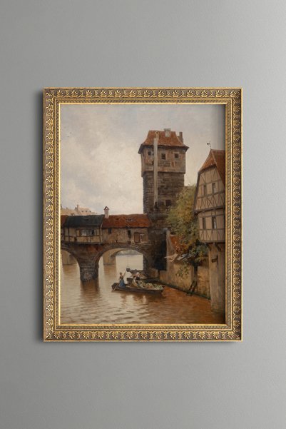 epiqart Bridge and Historical Tower over the Canal - Vintage Patterned Painti...
