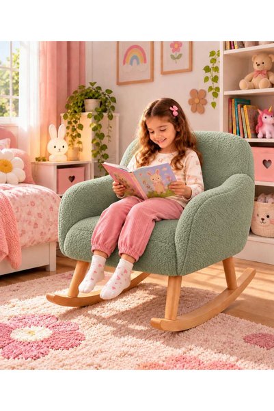DEKOZUM LALİNA Çocuk Sallanan Ahşap Ayaklı Koltuk Minimal Çocuk Koltuğu Salla...