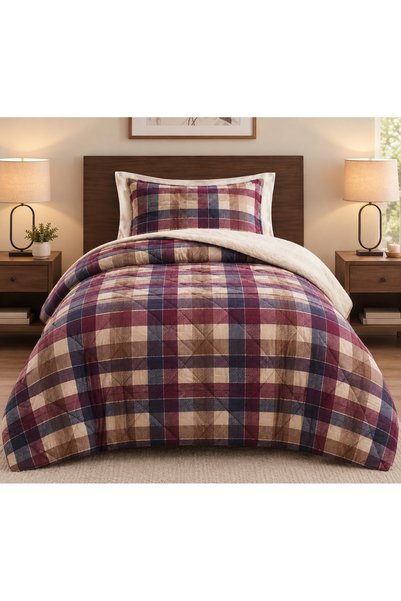 Merinos Comforter Tek Kişilik Yorgan Seti Pedro Bordo 160x240