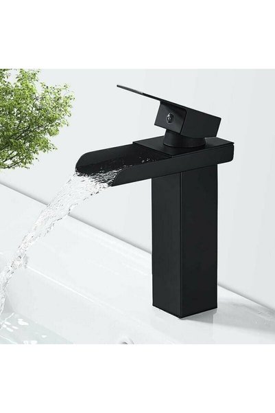 Noonedibs Baterie baie cascadă negru mat, baterie mixer chiuvetă din alamă cu...