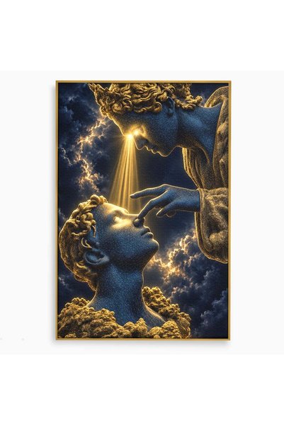 Luxcanva Tablou Canvas Atingerea Divina 40x60 cm cu Rama Auriu Sculptura Arta...