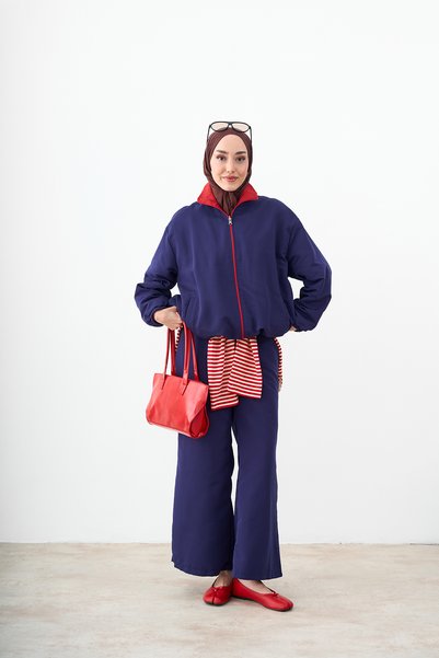 LOCCO Women's Adjustable Waist Double-Sided Jacket Suit Navy Blue