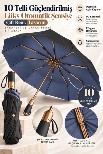 Penthouse 10 Telli Güçlendirilmiş Lüks Otomatik Şemsiye Çift Renk Tasarım UV ...