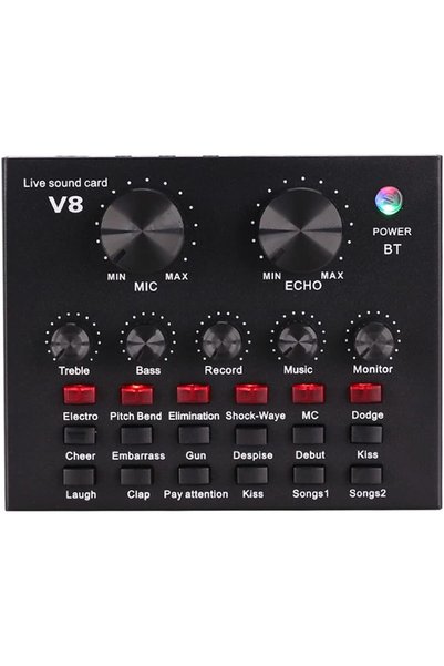Generic بطاقة صوت V8 للبث المباشر، مغير صوت مع مؤثرات، خلاط صوتي بتقنية البلوتوث