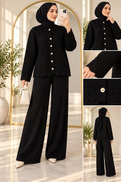 modasindoma Women's Lavin Hakim Collar Knitwear Trouser Suit Black