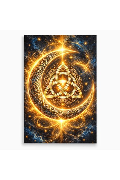 Luxcanva Tablou Canvas Luna Aurie Celtica 50x70 cm pe Sasiu Lemn Auriu Mistic...