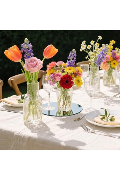 Slasa 14 Pcs Acrylic Round Mirror Tables Centerpieces Circle Tiles Tray 8 inc...