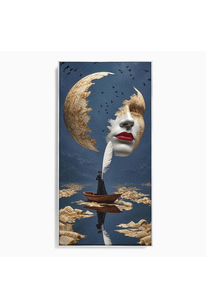 Luxcanva Tablou Canvas Fata Lunii cm cu Rama Argintiu Surrealism Luna Chip
