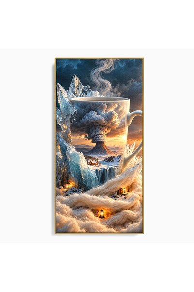Luxcanva Tablou Canvas Cana Magica Cu Vulcan 60x120 cm cu Rama Auriu Peisaj F...