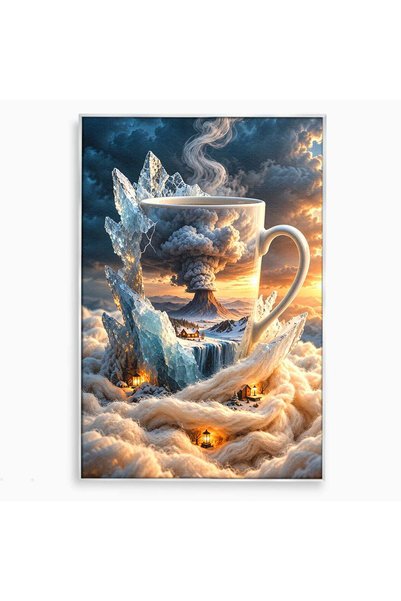 Luxcanva Tablou Canvas Cana Magica Cu Vulcan 50x70 cm cu Rama Argintiu Peisaj...