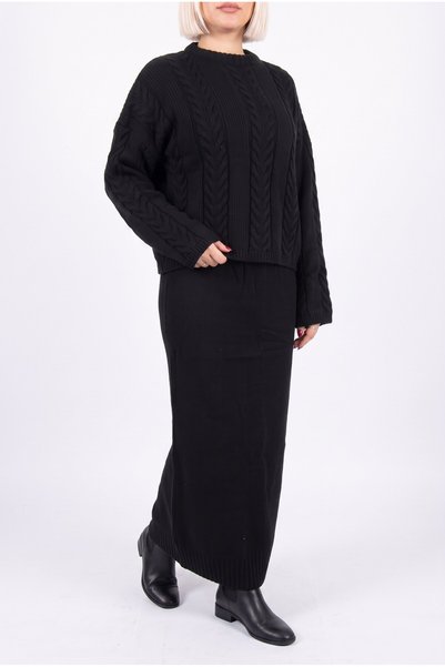 Teenage Millionaire Women's Black Knitted Oversize Wide Sleeve Skirt Suit