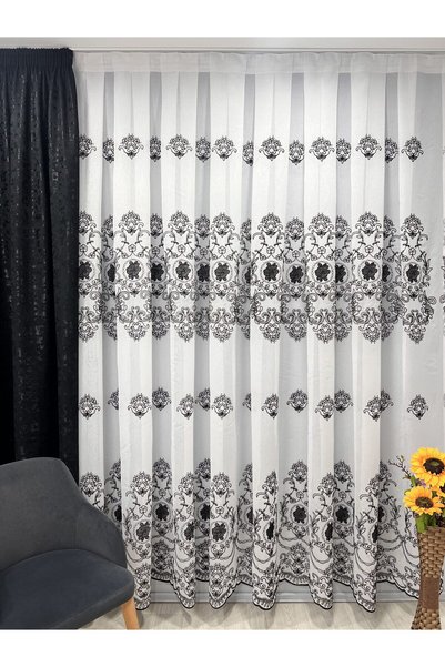 ArasyaHome Perdea In cu Broderie Elegantă Neagră