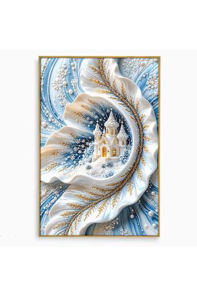 Luxcanva Tablou Canvas Castel De Gheata 70x100 cm cu Rama Auriu Iarna Mistic ...