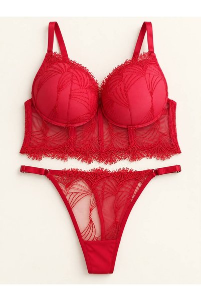 Softwearr Women's Underwire Supported Lace Embroidered Bustier Bra Set