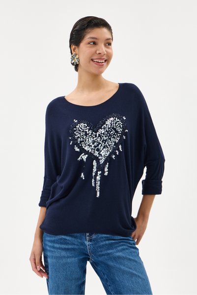 della moor Women's Navy Blue Italian Heart Patterned Sequined Lycra Knitwear ...